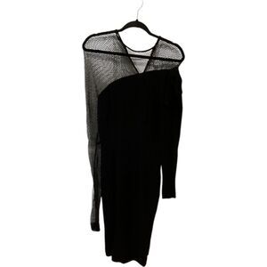Bains Las Vegas Bodycon Dress Black Womens‎ V Neck Upper Mesh Bow Cocktail 60s